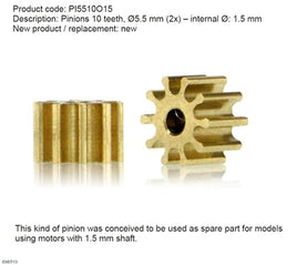 PI5510o15 10t 5.5mm Inline Brass Pinion for 1.5mm Motor Shafts