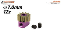SC-1072E70 Removable 12T pinion. Ergal M50 ø7.0mm in Brass for 2mm shaft with M2mm screw fixing.