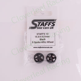Staffs 13 15.8 x 8.5mm 5 Spoke Aluminum Wheels, Black