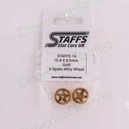Staffs 14 15.8 x 8.5mm 5 Spoke Aluminum Wheels, Gold