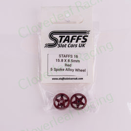 Staffs 16 15.8 x 8.5mm 5 Spoke Aluminum Wheels, Red